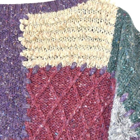 Elements Patchwork Chunky Knit Sweater M 90s Retro Artsy Cottagecore Vintage - Picture 6 of 7